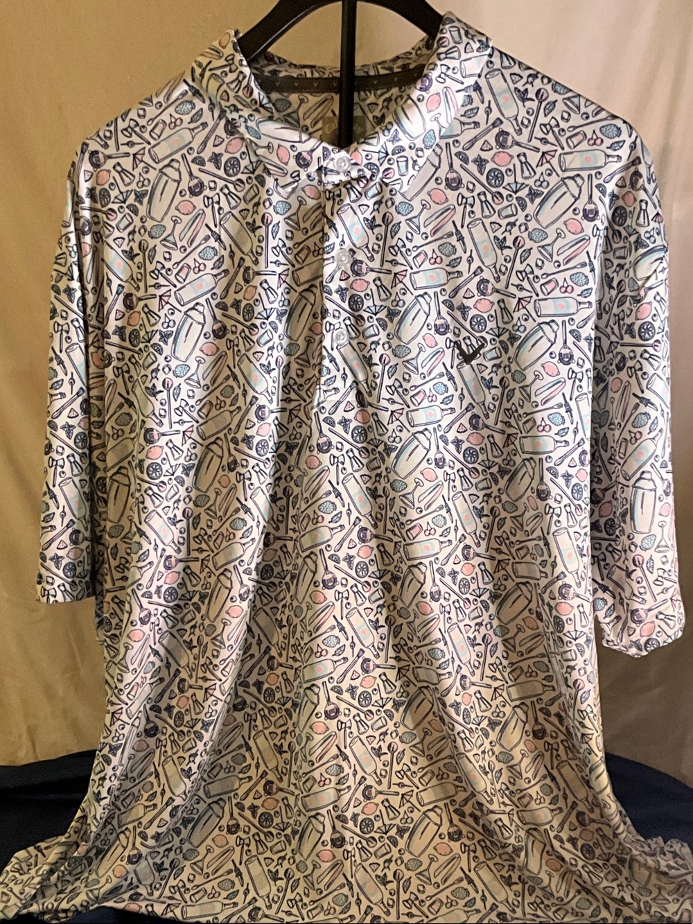 Callaway White Polo with Pink and Blue Abstract Print
